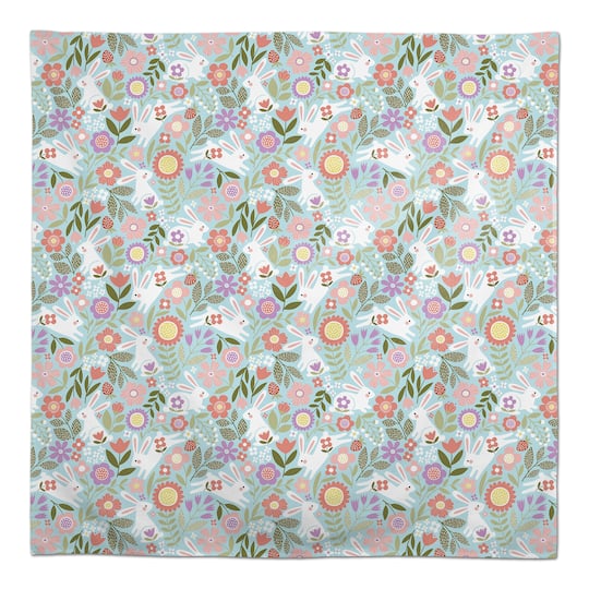 Pastel Bunny Floral Pattern 58&#x22; x 58&#x22; Tablecloth